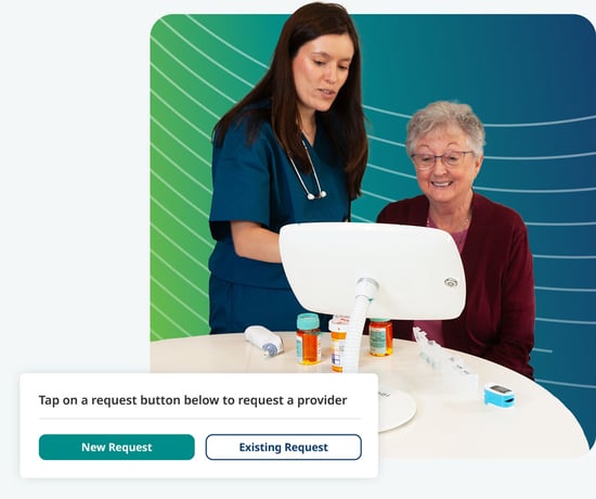 nurse and patient using telehealth tablet device